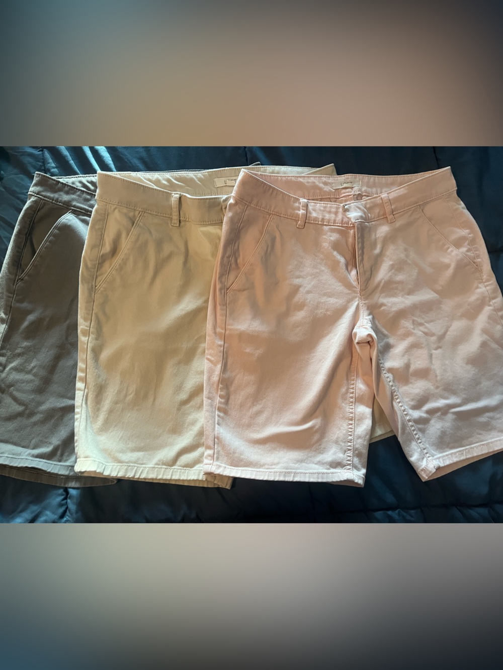 LOFT Three-Pack Bermuda Shorts in Blush, Cream/khaki & brown/taupe